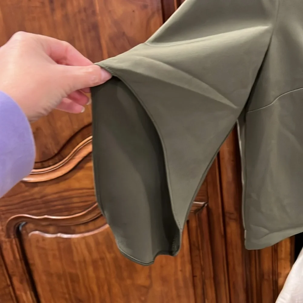 Anthropologie Olive Green V-Neck Flutter Sleeve Blouse
